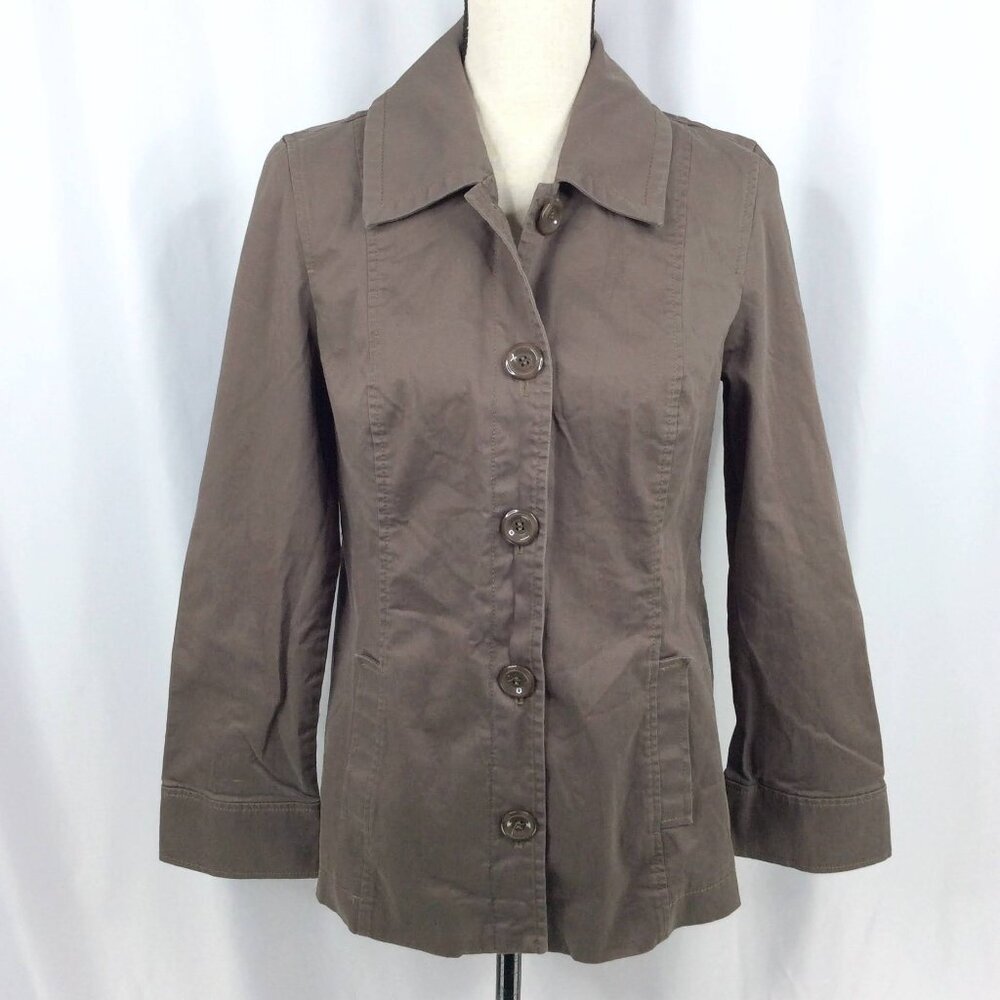 Amber Sun Jacket Womens Size Small Brown Cotton Stretch Button‎ Down Blazer